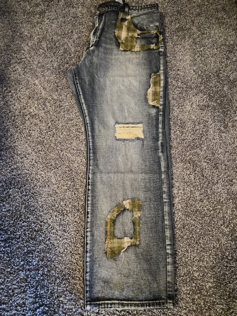Classic Elements Men's Straight Jeans - Blue with Green Patchwork